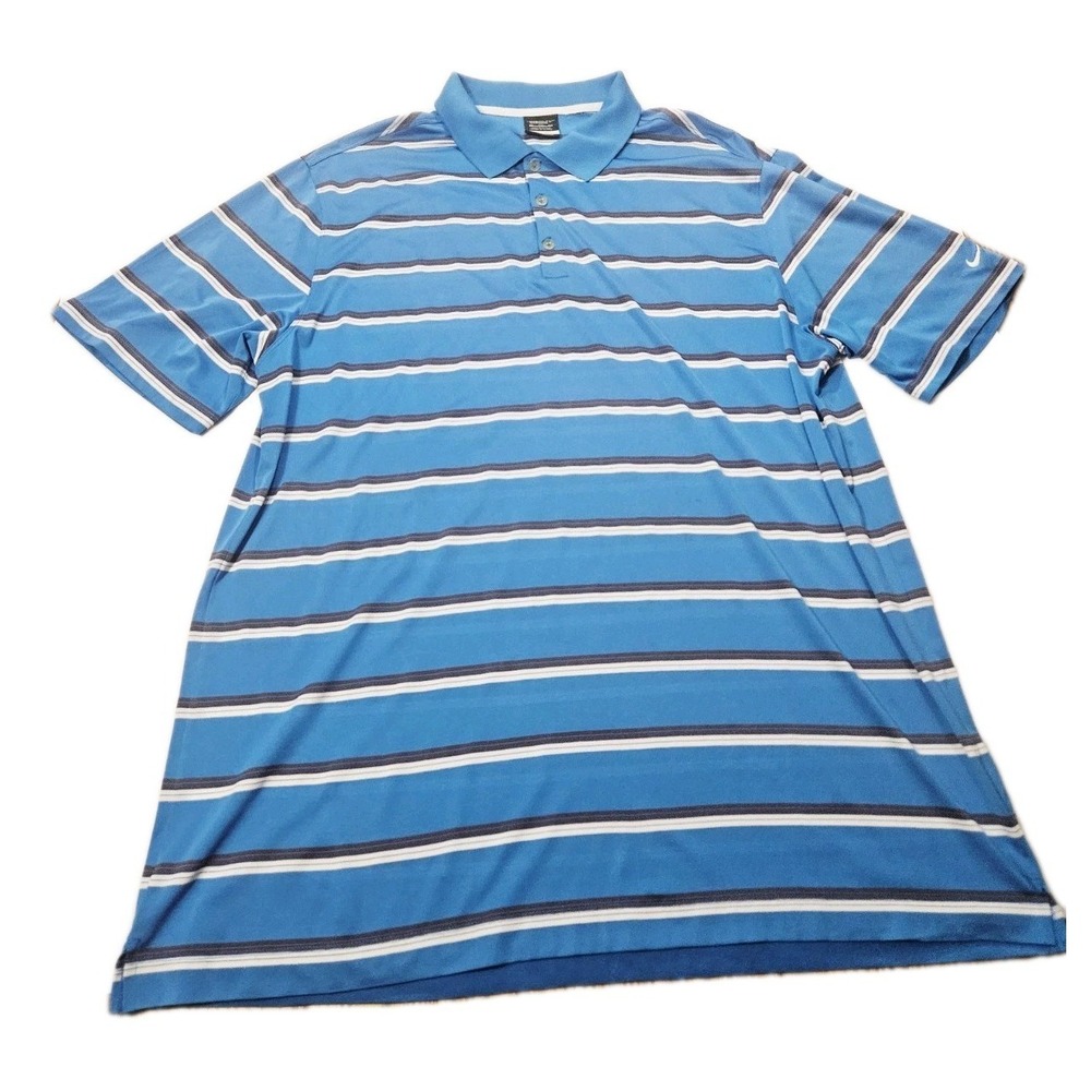Nike Golf Tour Performance Men 2XL Multi-Color Blue Striped Short Sleeve Shirt